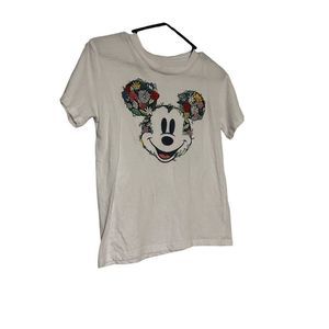 Disney Mickey Mouse flower embroidered face white S children’s Tshirt
